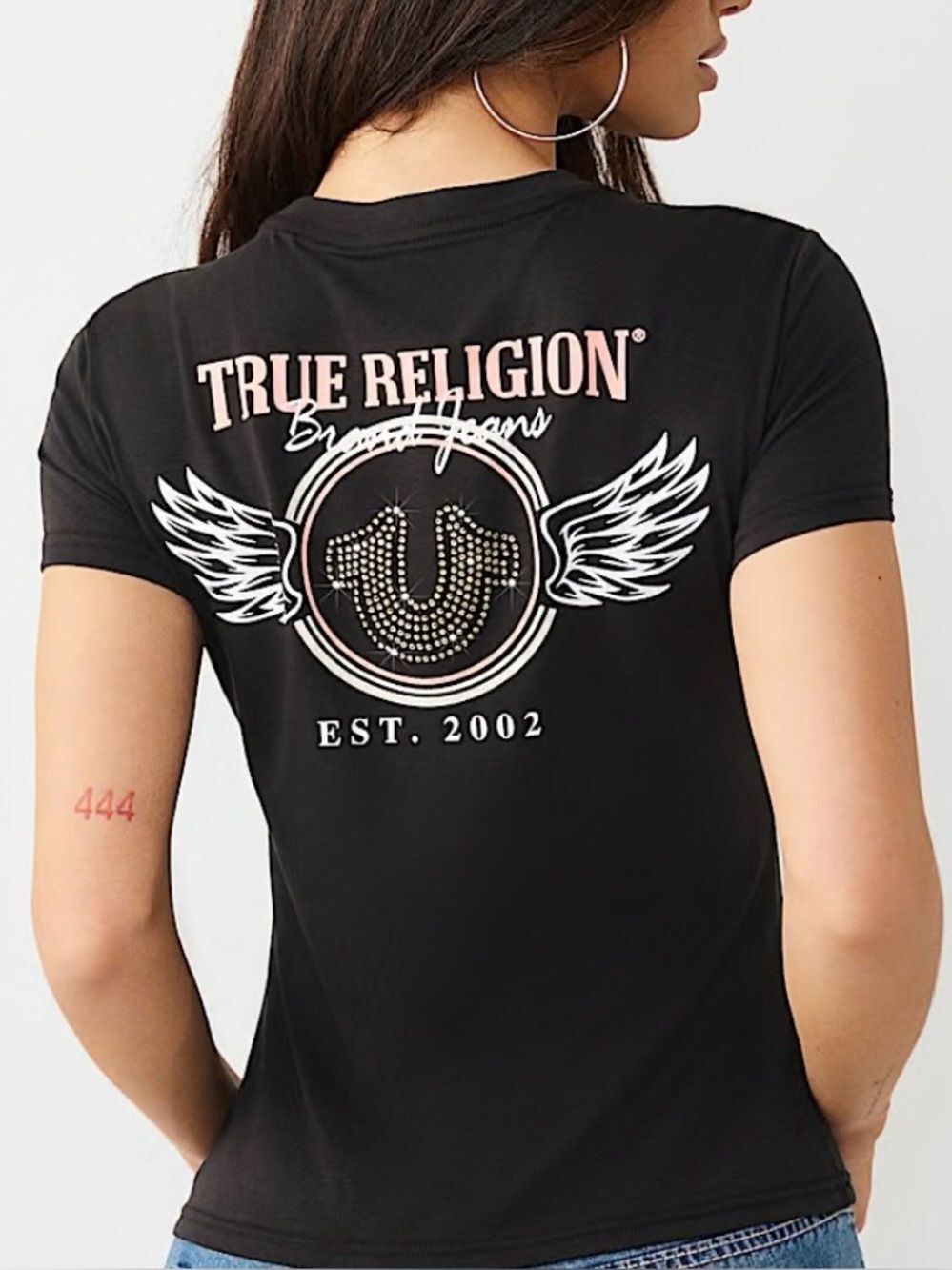 True Religion Black Tee with White Chest/Back Logo Size XL